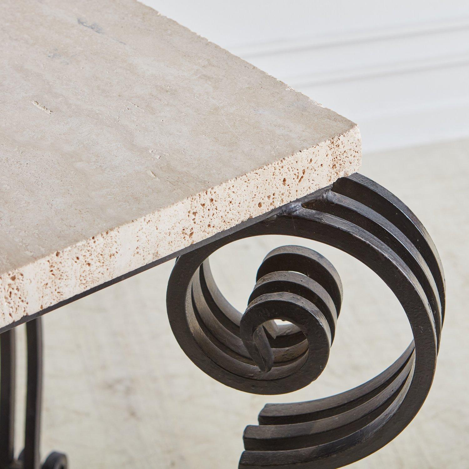20th Century Black Metal Base Desk with Travertine Top, Italy