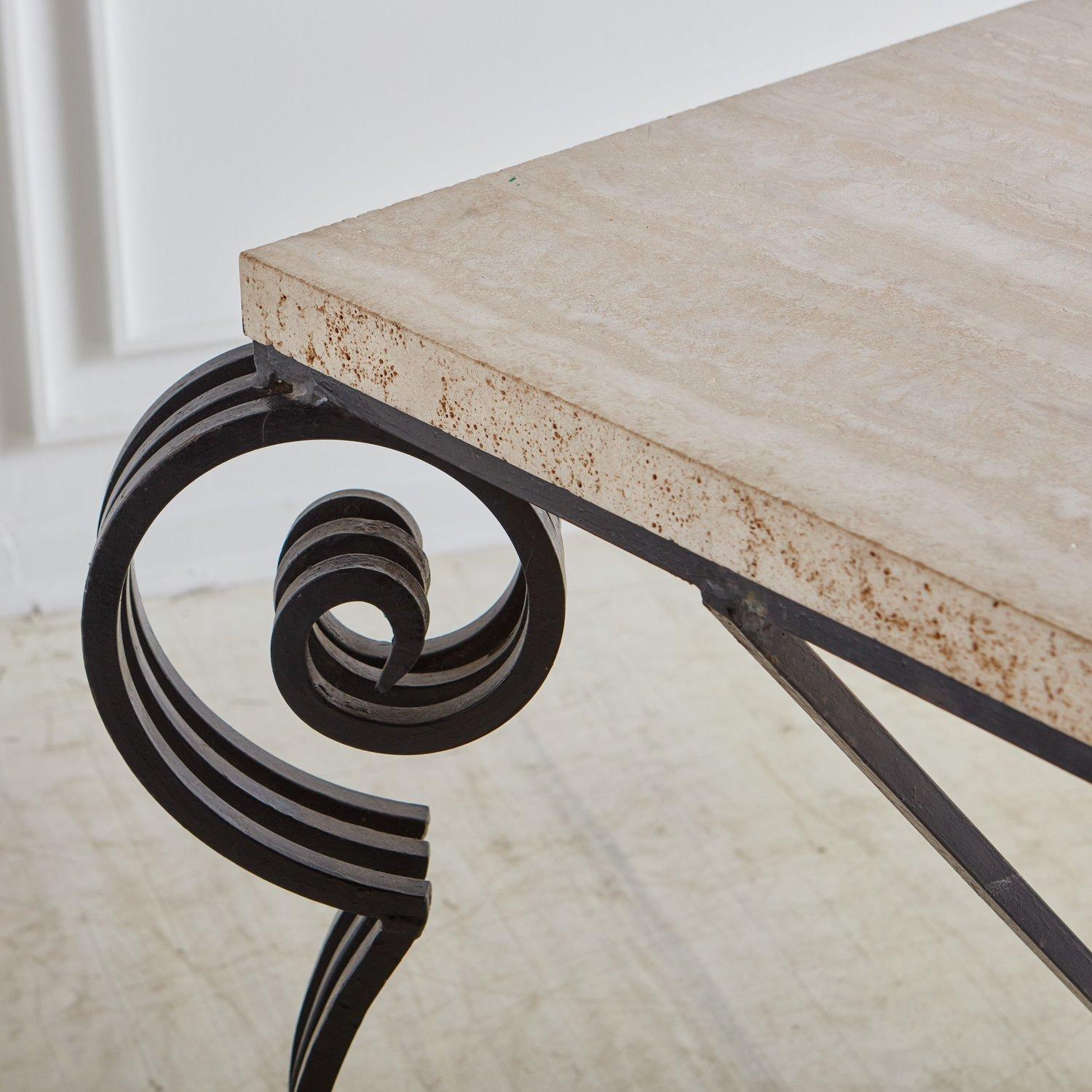 Black Metal Base Desk with Travertine Top, Italy 1
