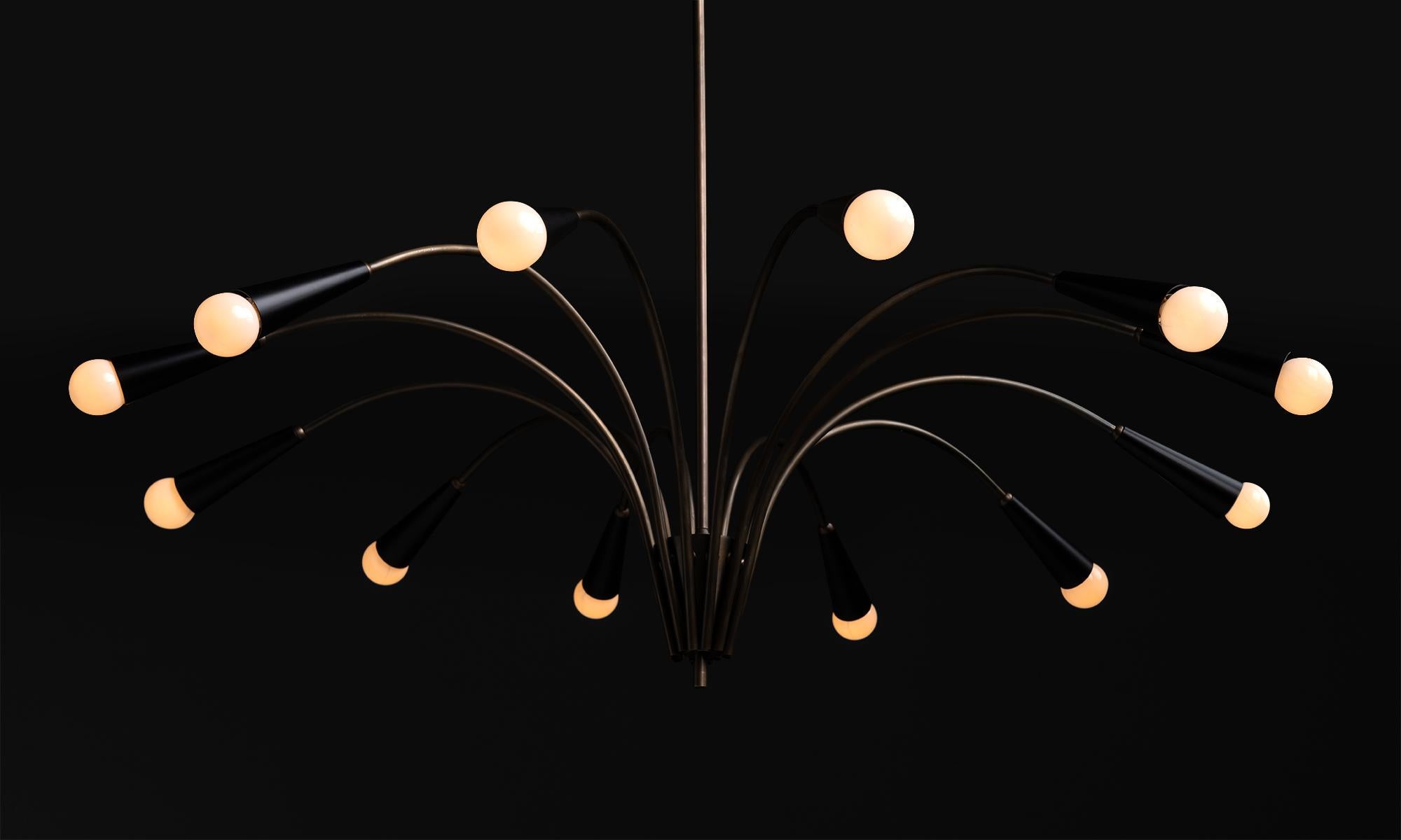 Italian Black Metal & Brass Chandelier, Made in Italy
