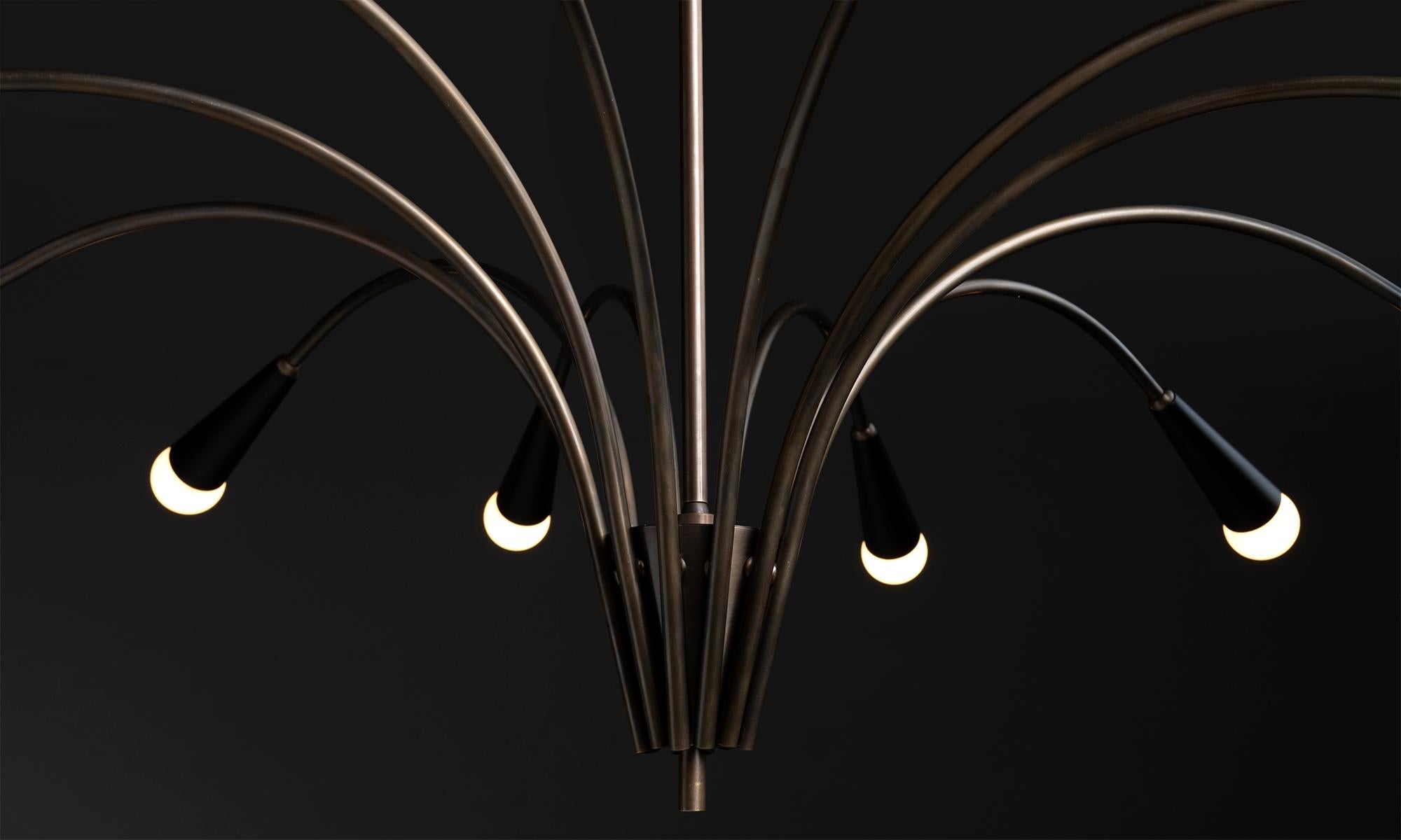 Modern Black Metal & Brass Chandelier, Made in Italy For Sale