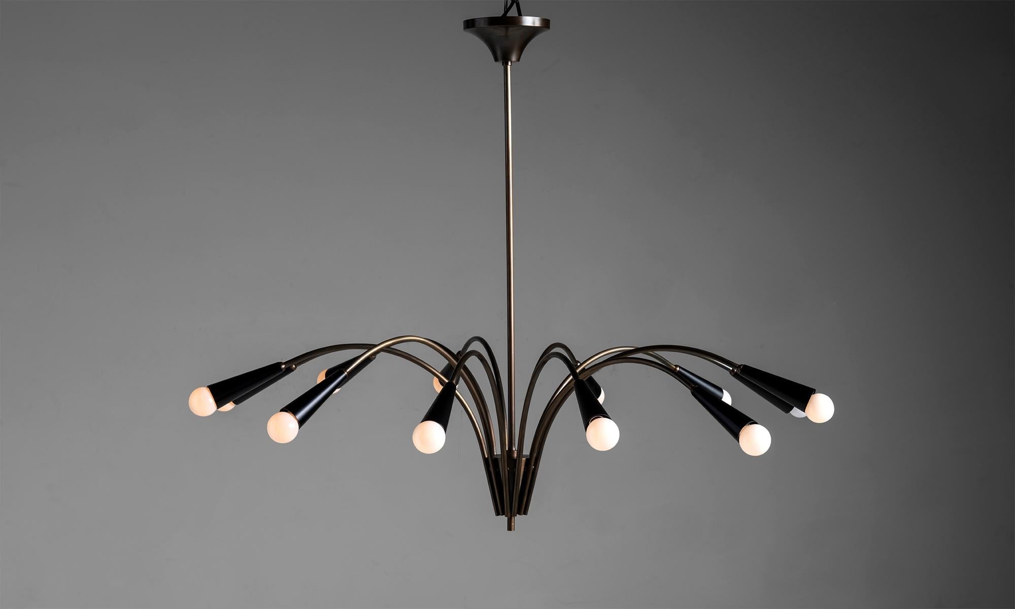 Contemporary Black Metal & Brass Chandelier, Made in Italy For Sale