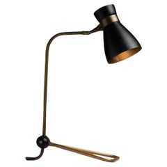 Black Metal & Brass Desk Lamp, France circa 1950