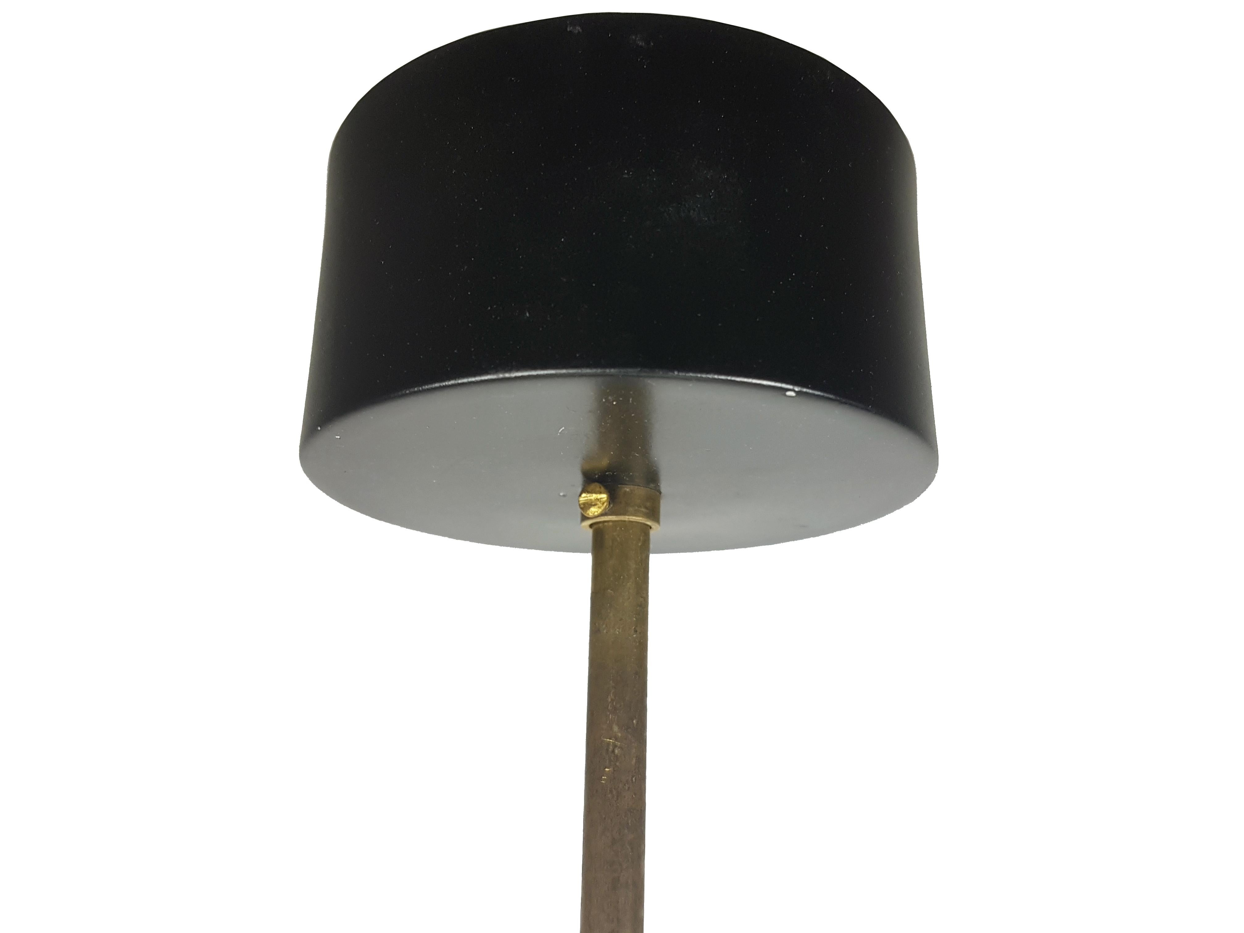 Black Metal, Brass & Opaline Glass Mid-Century Modern Pendant Lamp  For Sale 4