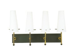 Black Metal, Brass & Opaline Glass Shades 4-Light Wall Lamps, Set of 5