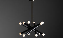 Black Metal & Brass Tubular Chandelier, Made in Italy
