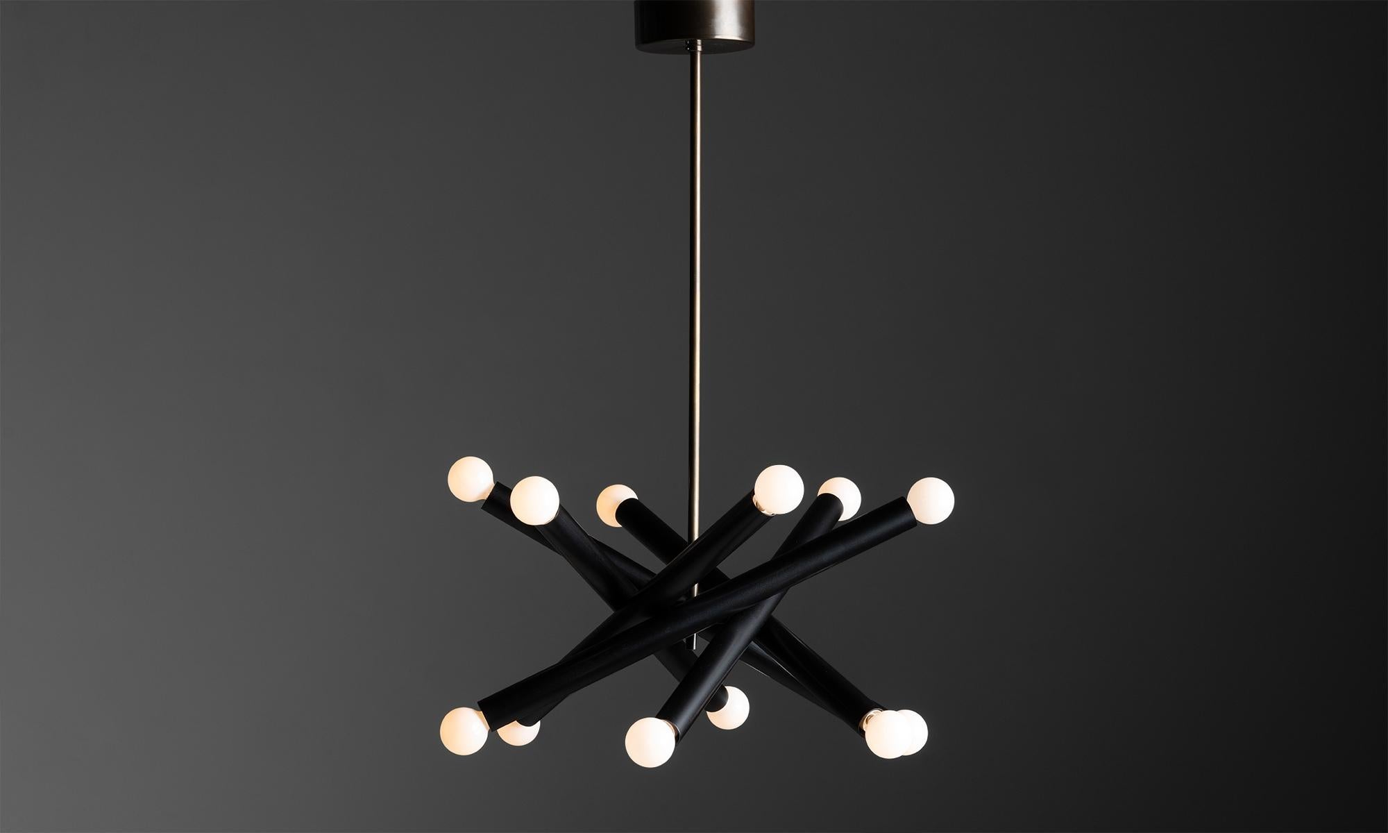 Modern Black Metal & Brass Tubular Chandelier, Made in Italy For Sale