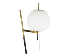 Black Metal, Brass & white glass Floor Lamp attrib. to Stilnovo, 1950s