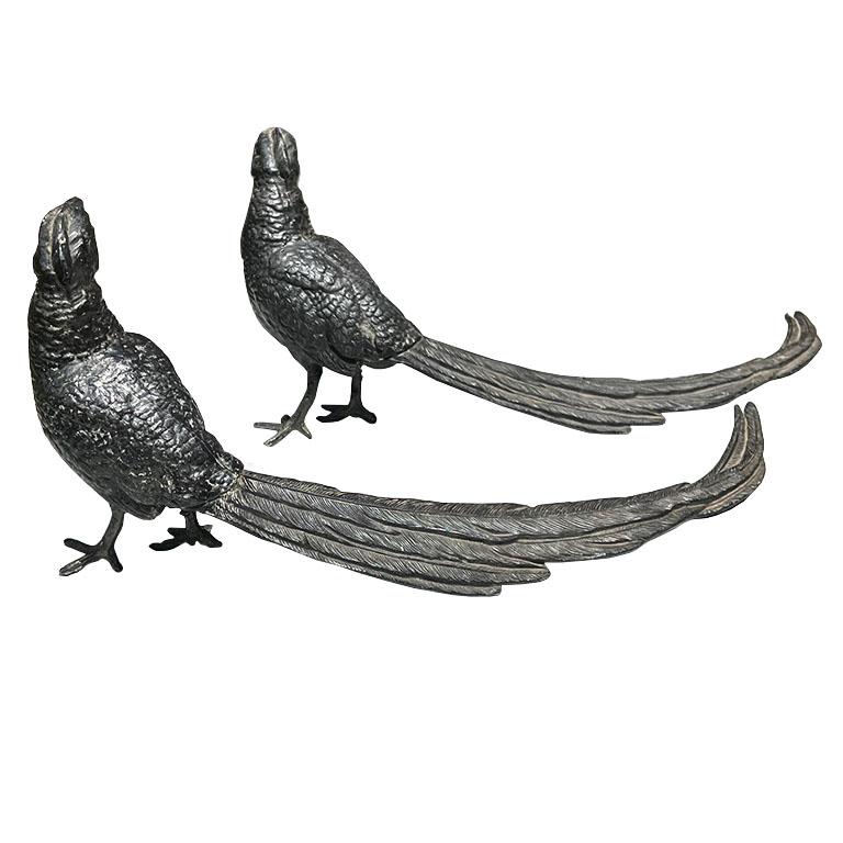 Black Metal Cast Iron Pheasant Bird Figurines, a Pair For Sale 2
