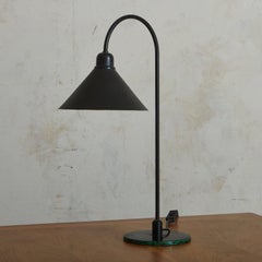Black Metal Curved Desk Lamp, France 20th Century