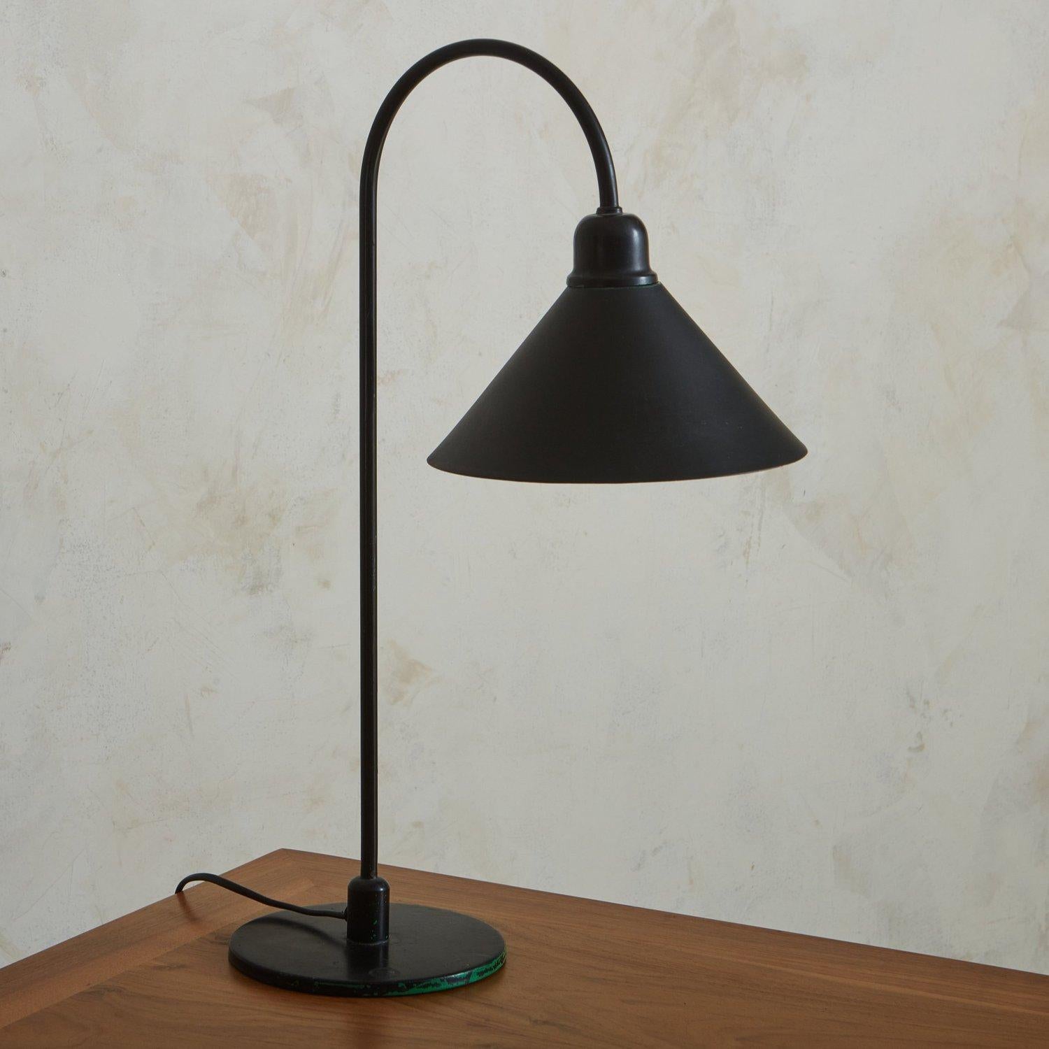 French Black Metal Curved Desk Lamp, France 20th Century For Sale