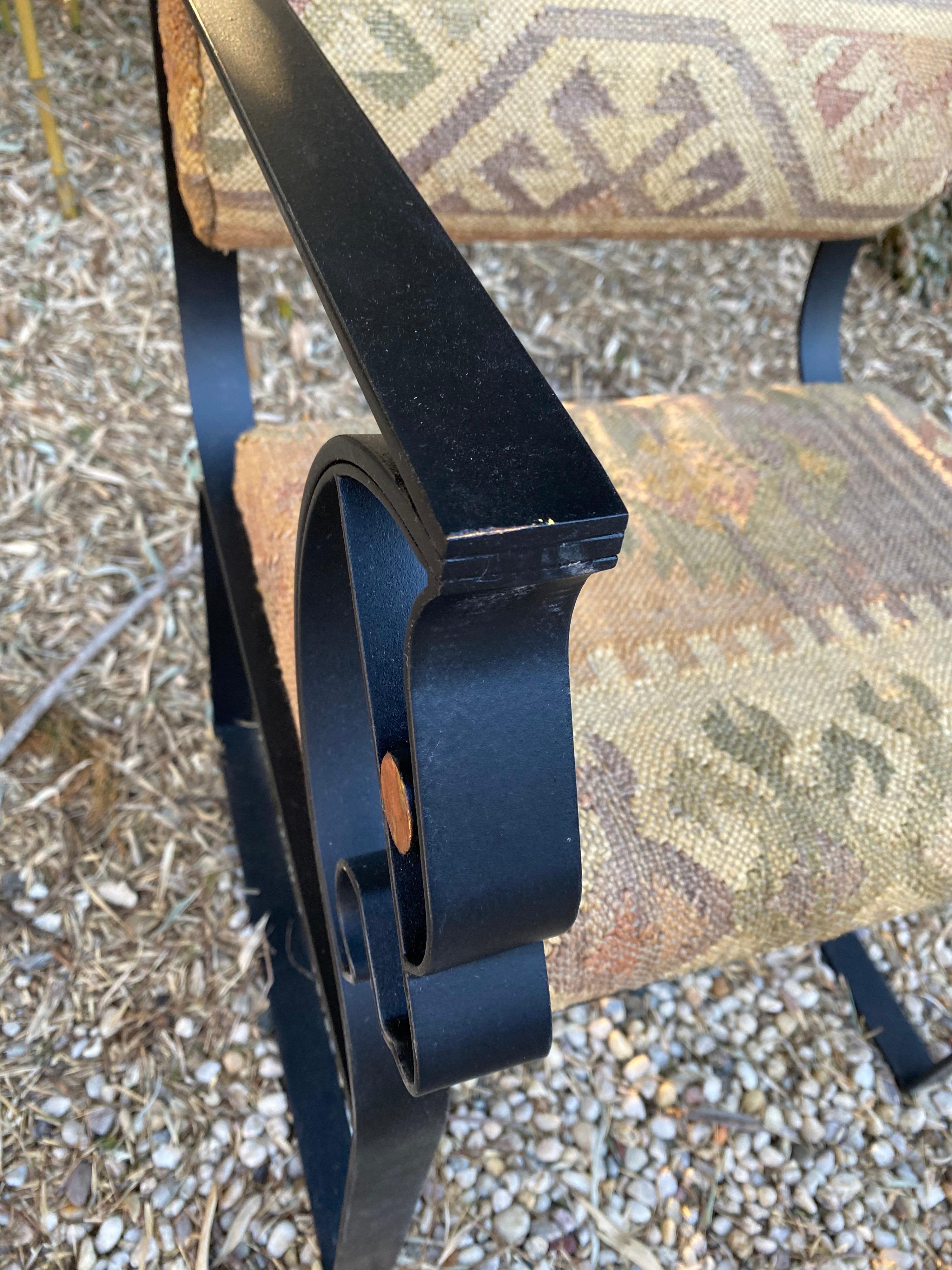 Black Metal Custom Armchair in Kilim Upholstery For Sale 2
