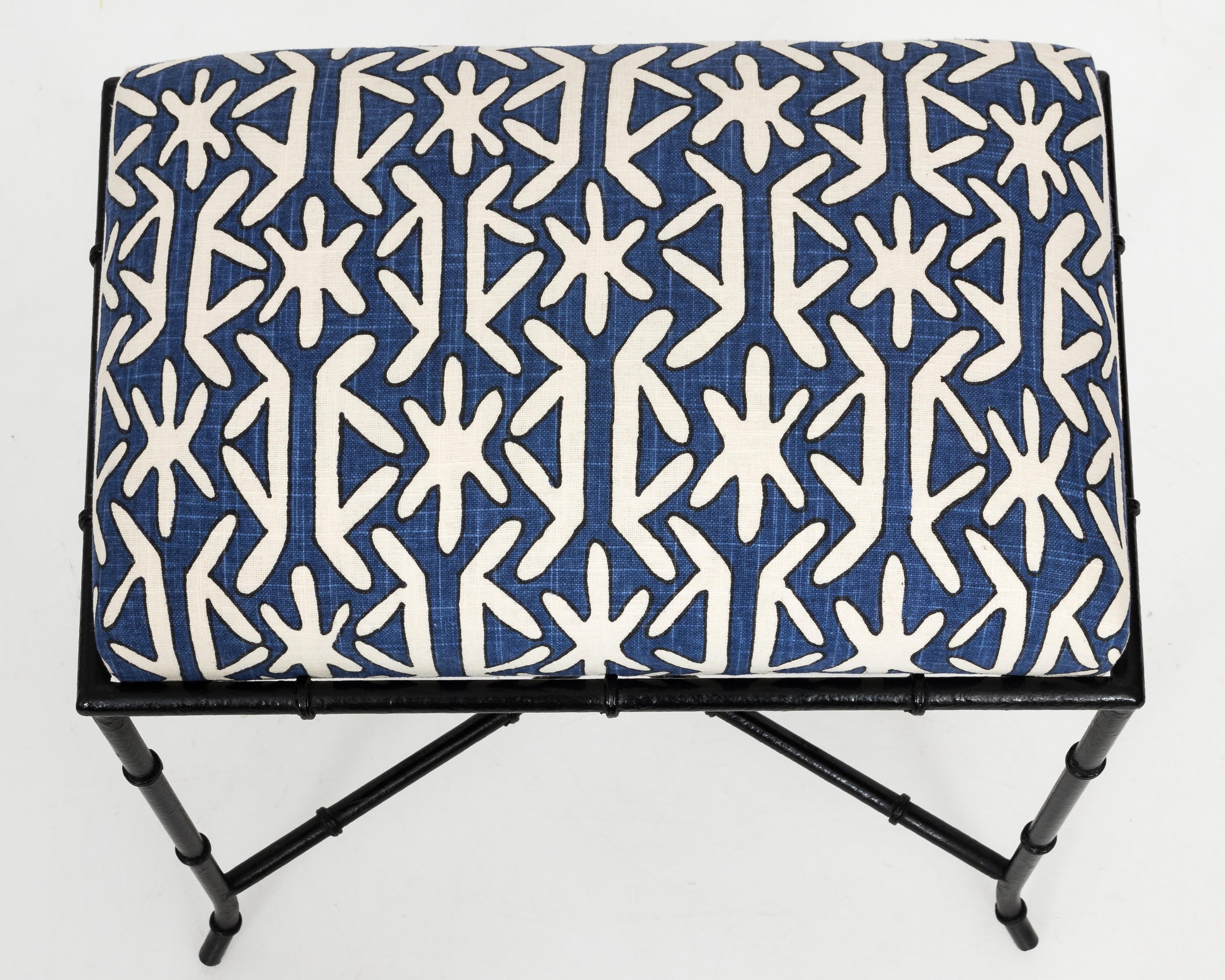 Black Metal Faux Bamboo Bench (Chinoiserie)
