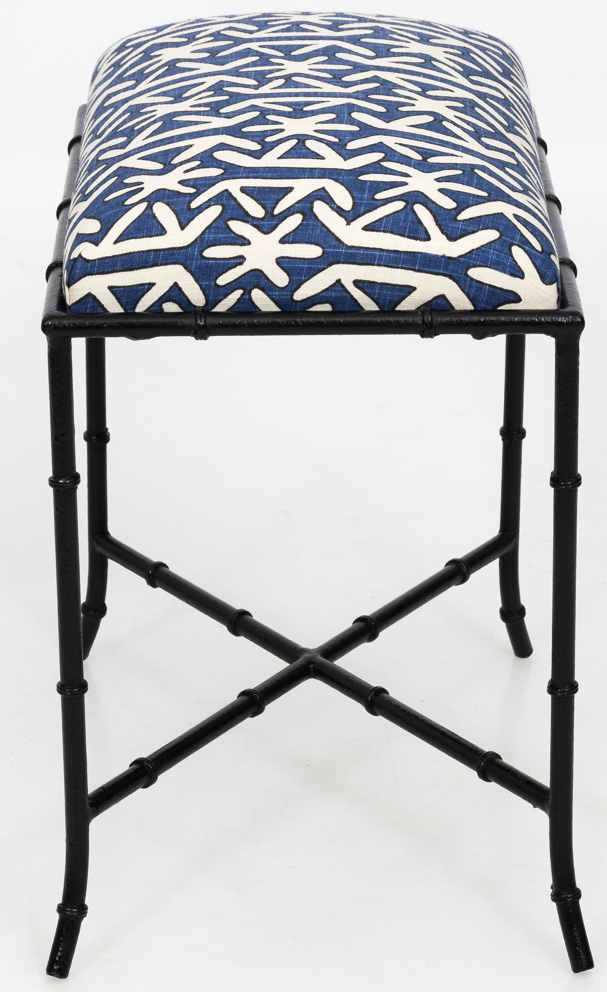 Chinoiserie Black Metal Faux Bamboo Bench