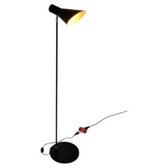 Black Metal Floor Lamp with Cone Shade Mid-Century Modern 1960s