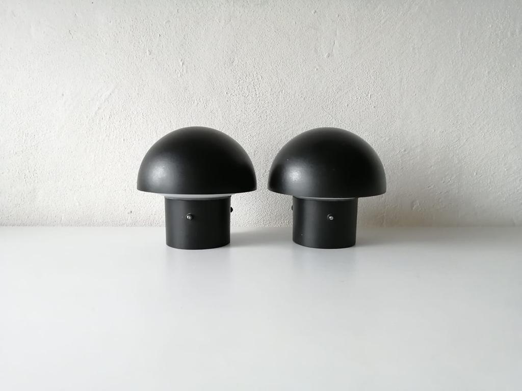 Black Metal & Glass Pair of Flush Mount Ceiling Lamps by BEGA, 1960s Germany For Sale 5