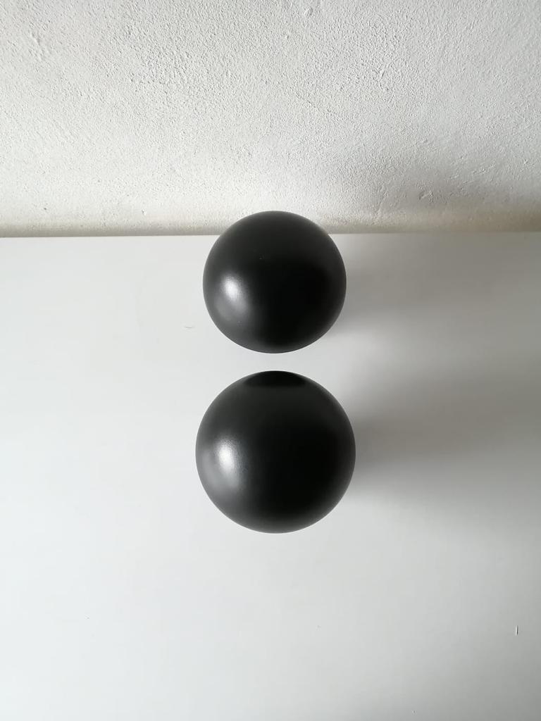 Black Metal & Glass Pair of Flush Mount Ceiling Lamps by BEGA, 1960s Germany For Sale 6