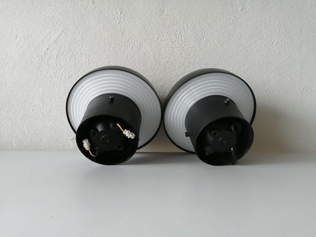Black Metal & Glass Pair of Flush Mount Ceiling Lamps by BEGA, 1960s Germany In Good Condition For Sale In Hagenbach, DE