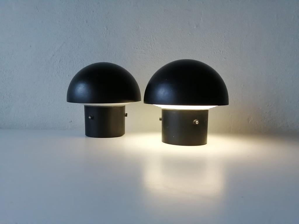 Mid-20th Century Black Metal & Glass Pair of Flush Mount Ceiling Lamps by BEGA, 1960s Germany For Sale