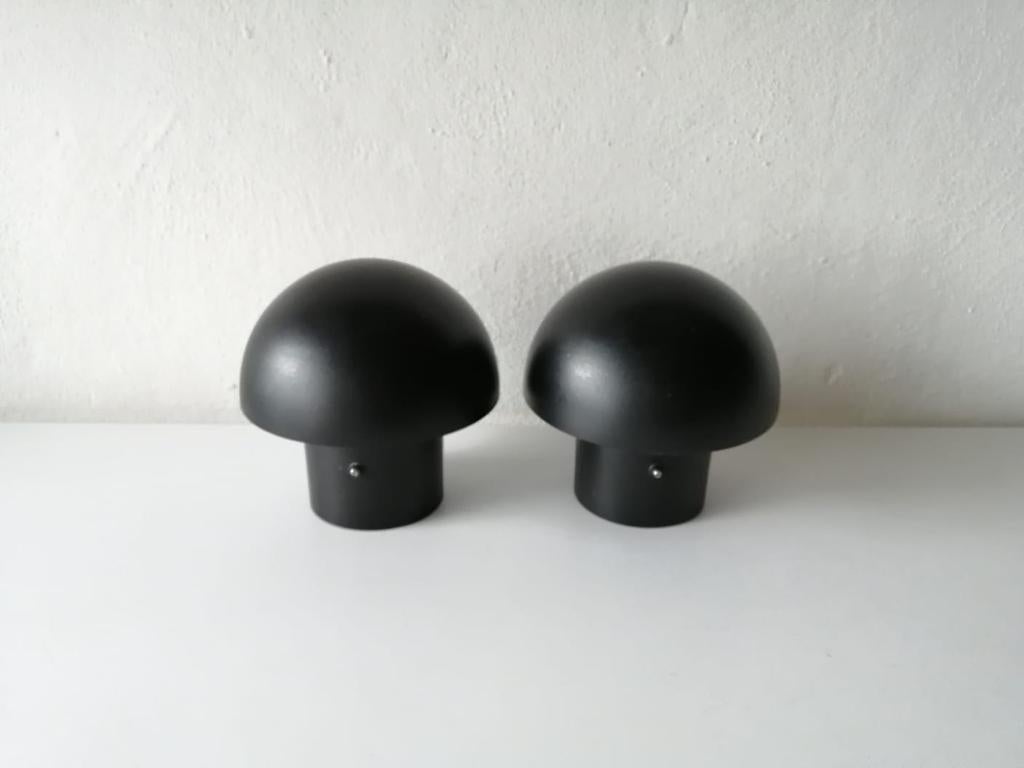 Black Metal & Glass Pair of Flush Mount Ceiling Lamps by BEGA, 1960s Germany For Sale 2