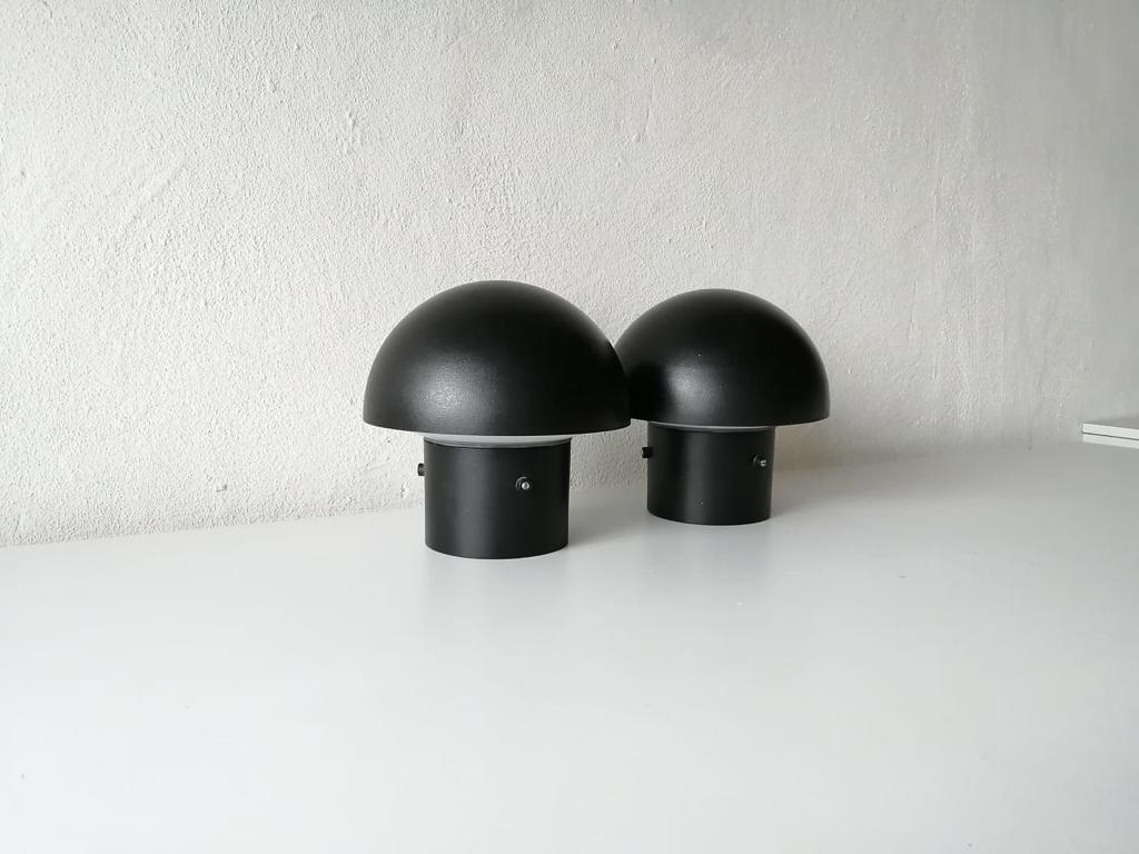 Black Metal & Glass Pair of Flush Mount Ceiling Lamps by BEGA, 1960s Germany For Sale 3