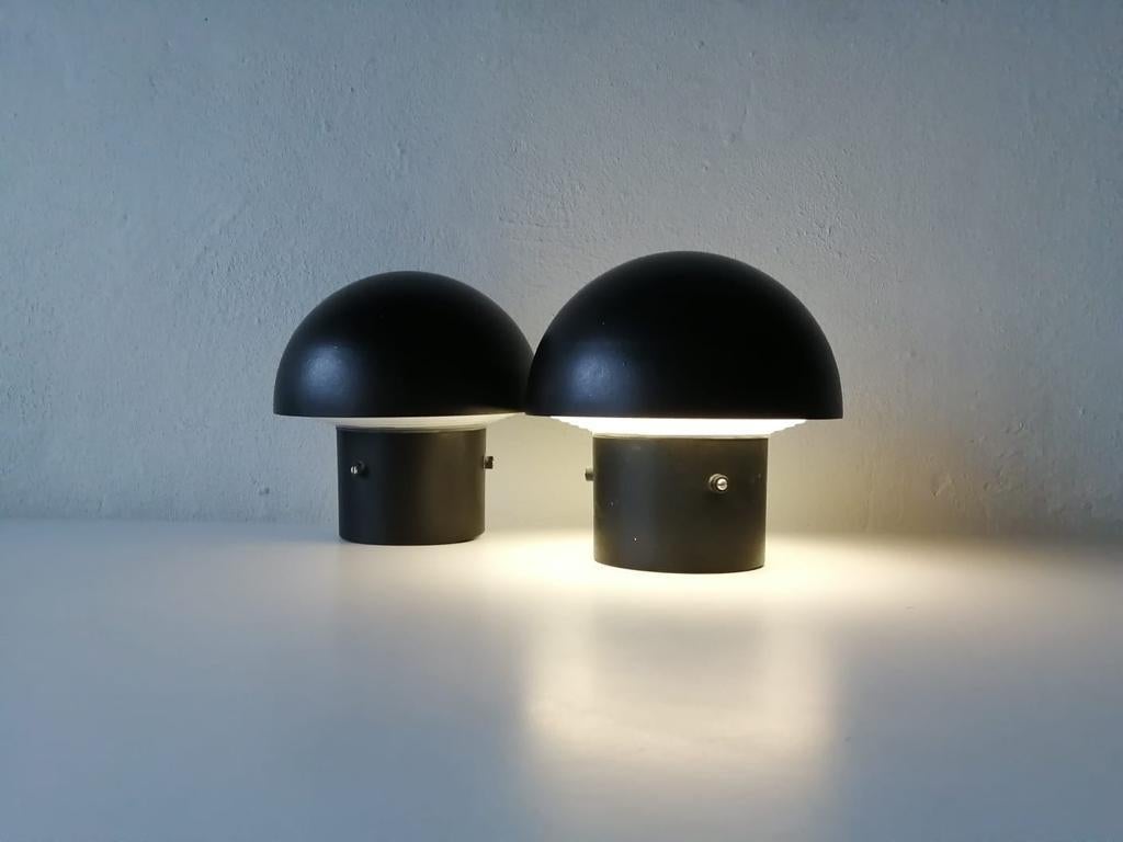 Black Metal & Glass Pair of Flush Mount Ceiling Lamps by BEGA, 1960s Germany For Sale 4