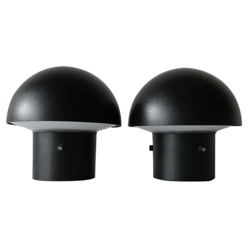 Black Metal & Glass Pair of Flush Mount Ceiling Lamps by BEGA, 1960s Germany For Sale