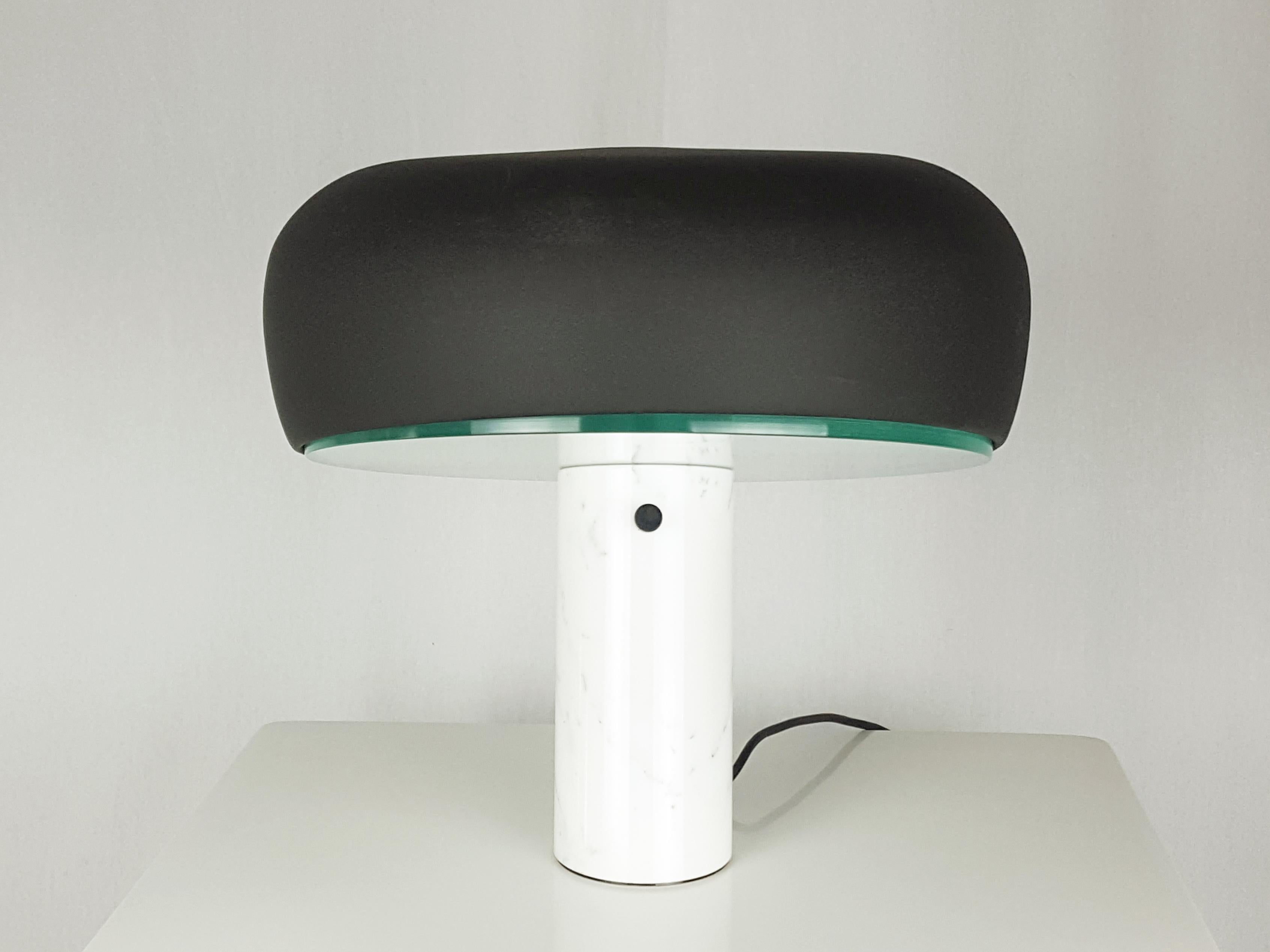 Black Metal, Glass, White Marble '60s Table Lamp Snoopy by Castiglioni for Flos 3