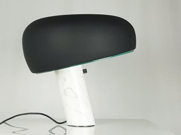 Space Age Black Metal, Glass, White Marble '60s Table Lamp Snoopy by Castiglioni for Flos For Sale