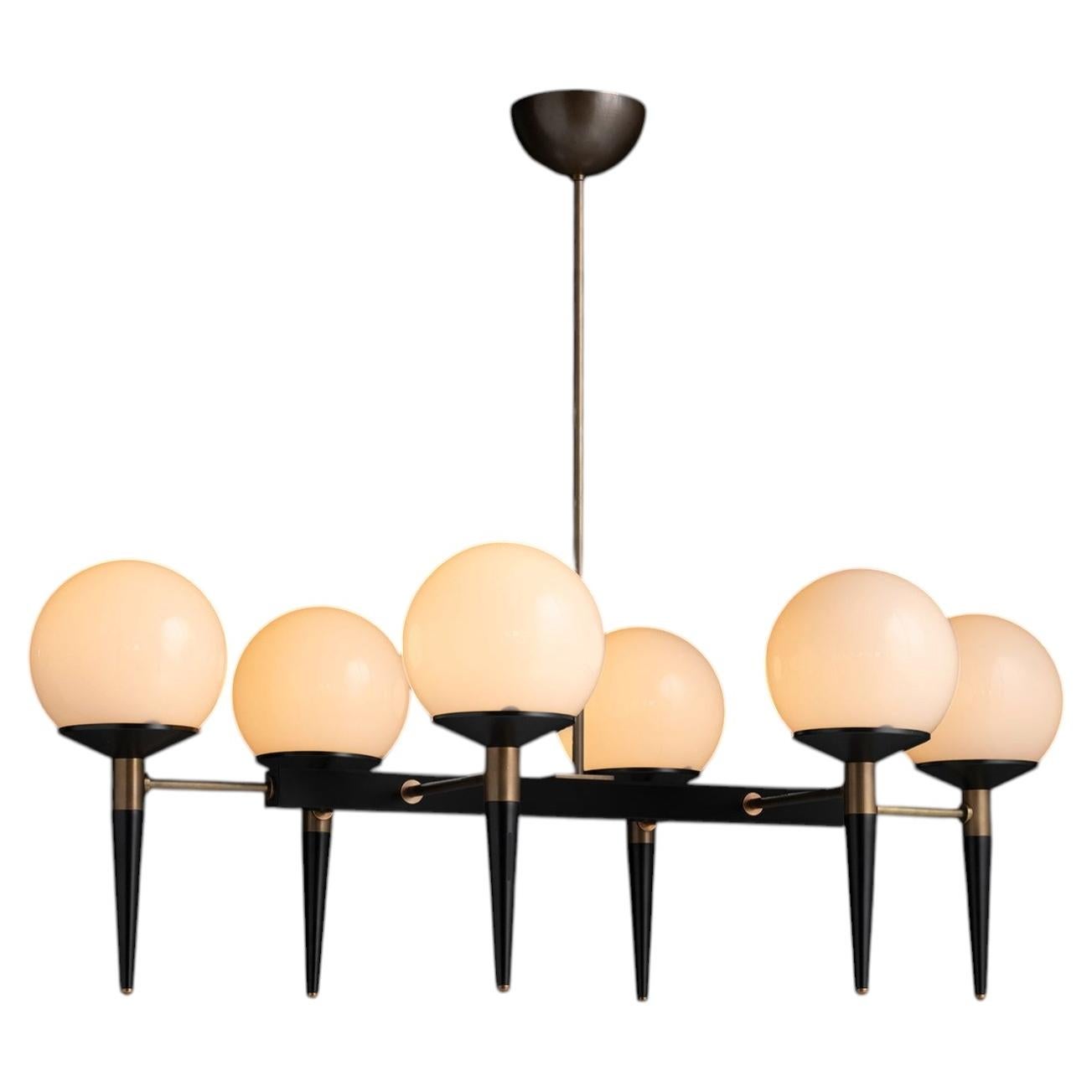 Lampadario a globo in metallo nero, Made in Italy