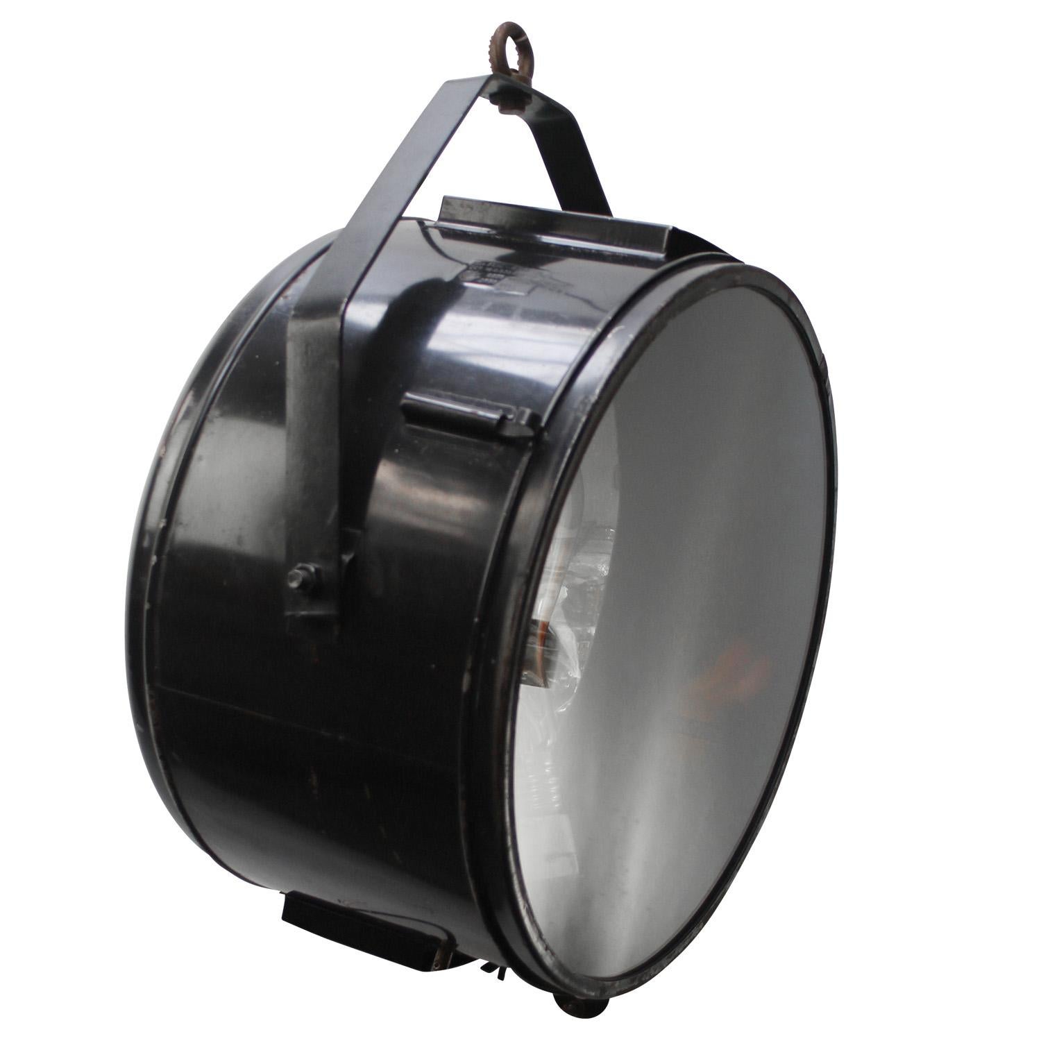 Hungarian Black Metal Industrial Mirror Glass Spotlight Pendant Lamps For Sale
