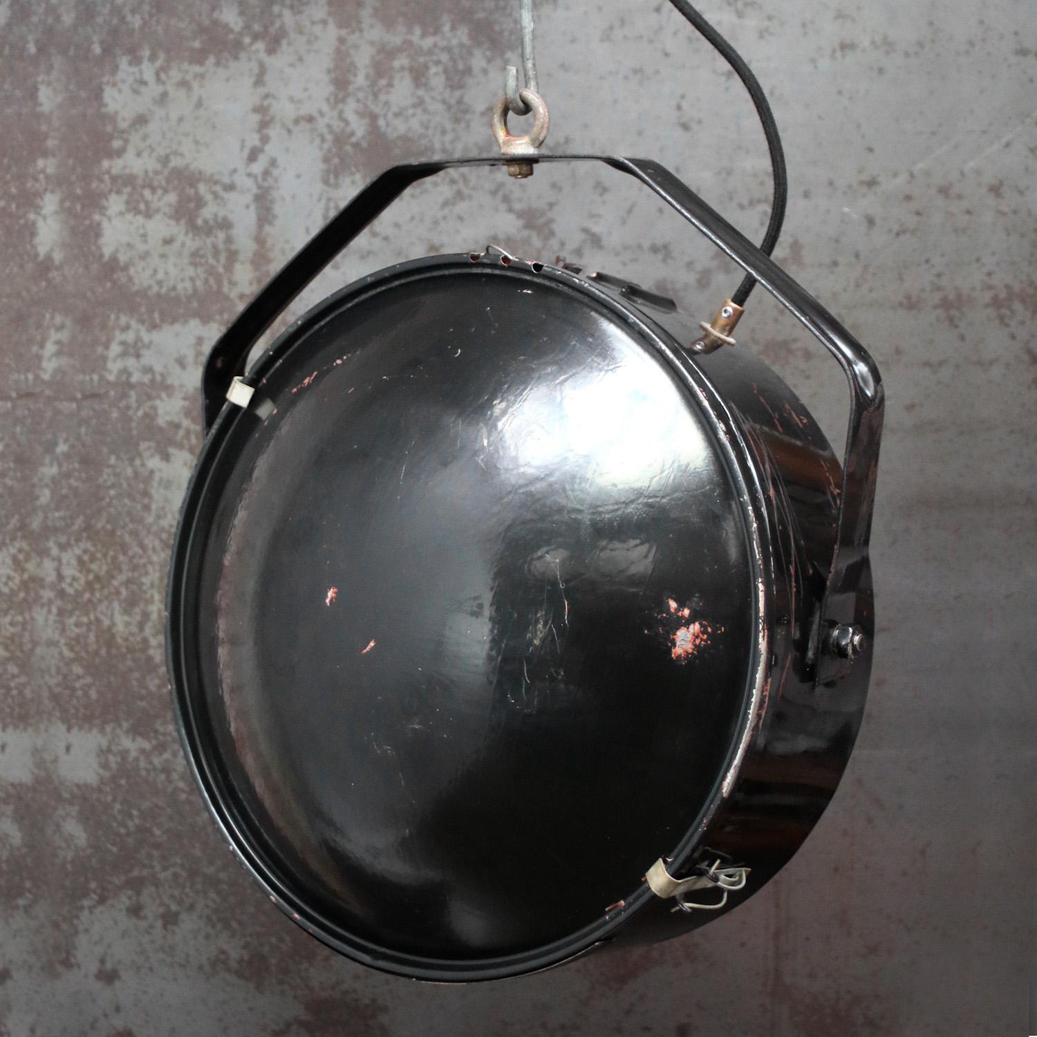 20th Century Black Metal Industrial Mirror Spotlights Pendant Lights For Sale