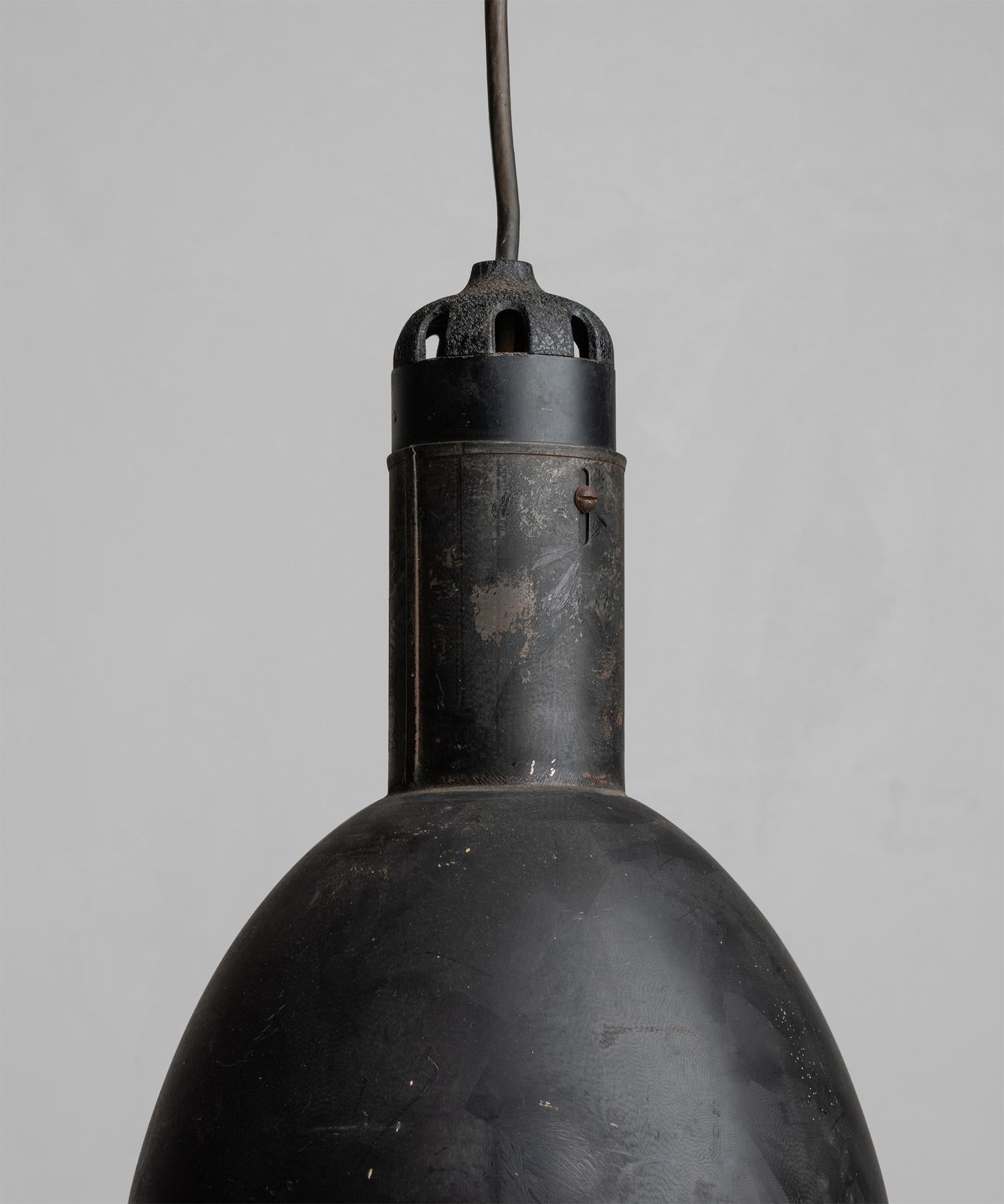 Black Metal Industrial Pendant In Good Condition In Culver City, CA