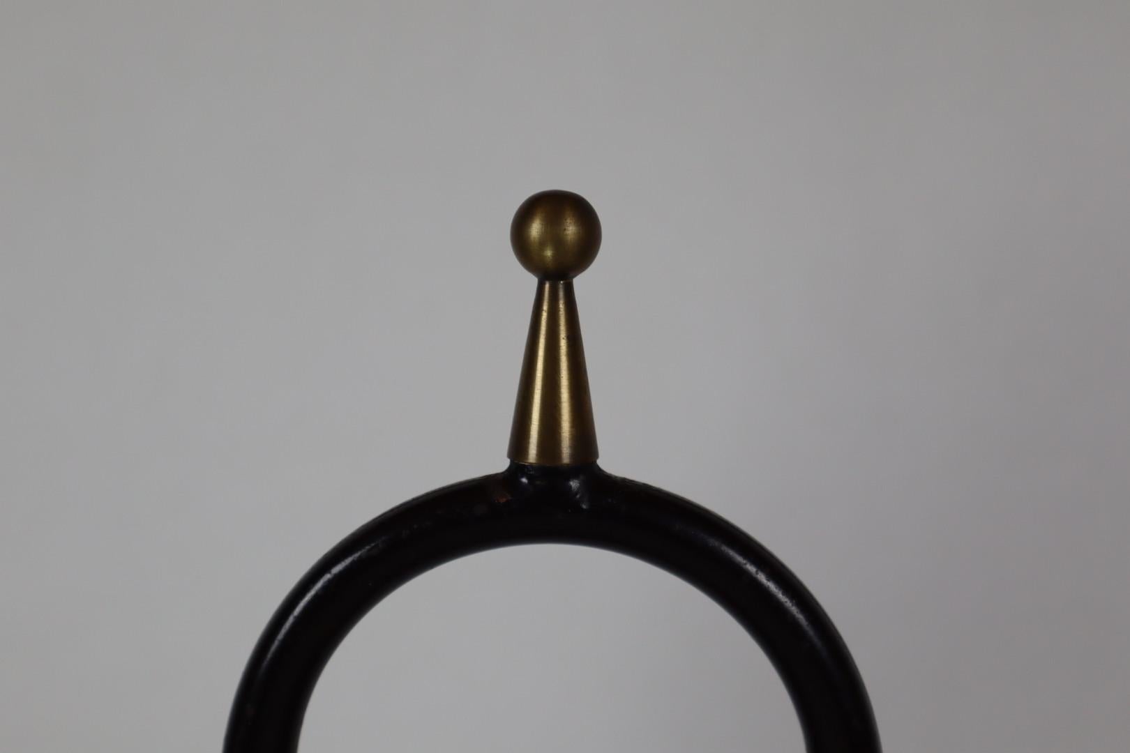 French Black metal lacquered and brass floor lamp, Maison Lunel, 1960s