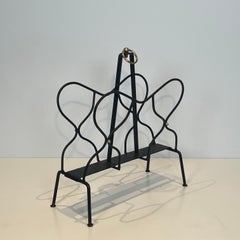 Black Metal Magazine Rack Attributed to Jacques Adnet, 1950s