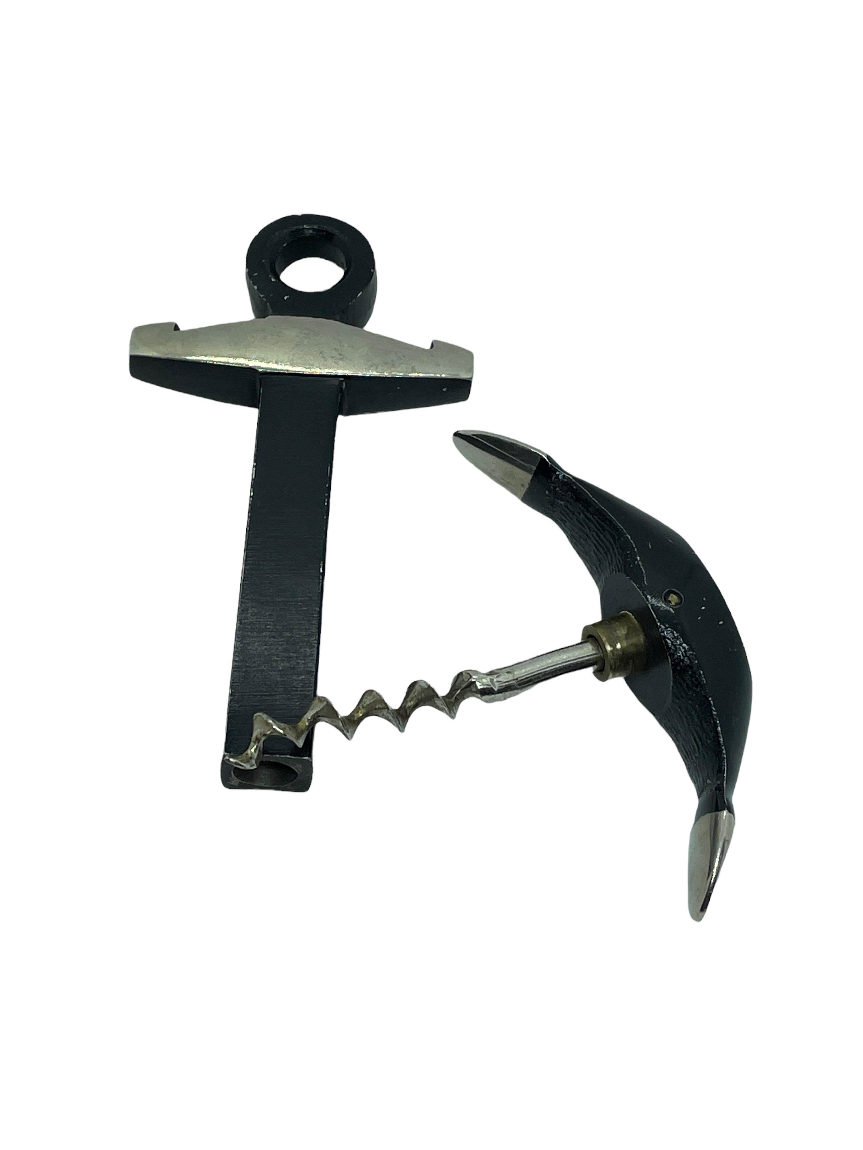 Mid-Century Modern Black Metal Minimalist Corkscrew Anchor 1960s, Midcentury For Sale