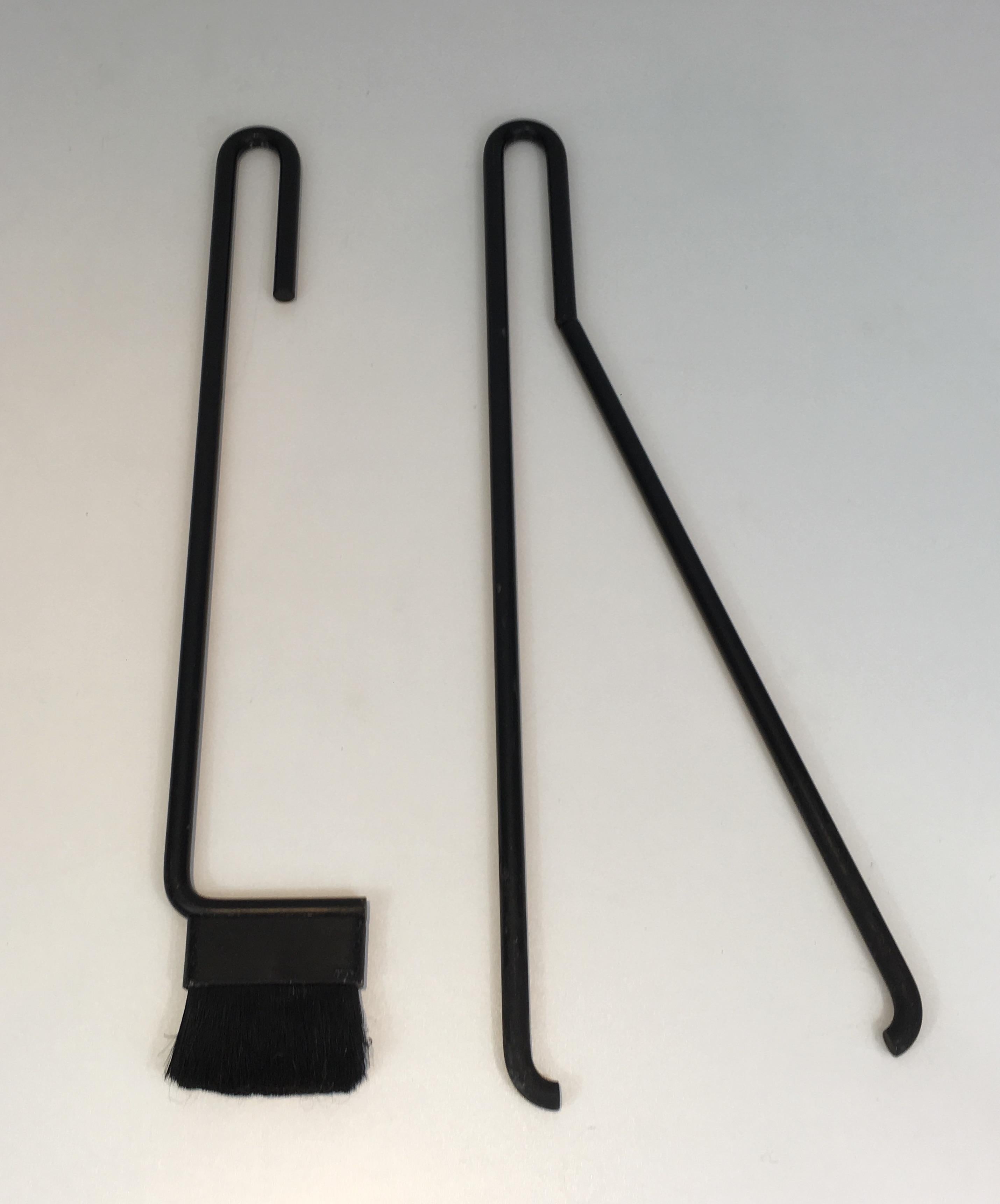 Black Metal Modernist Fire Place Tools on Stand, circa 1970 3