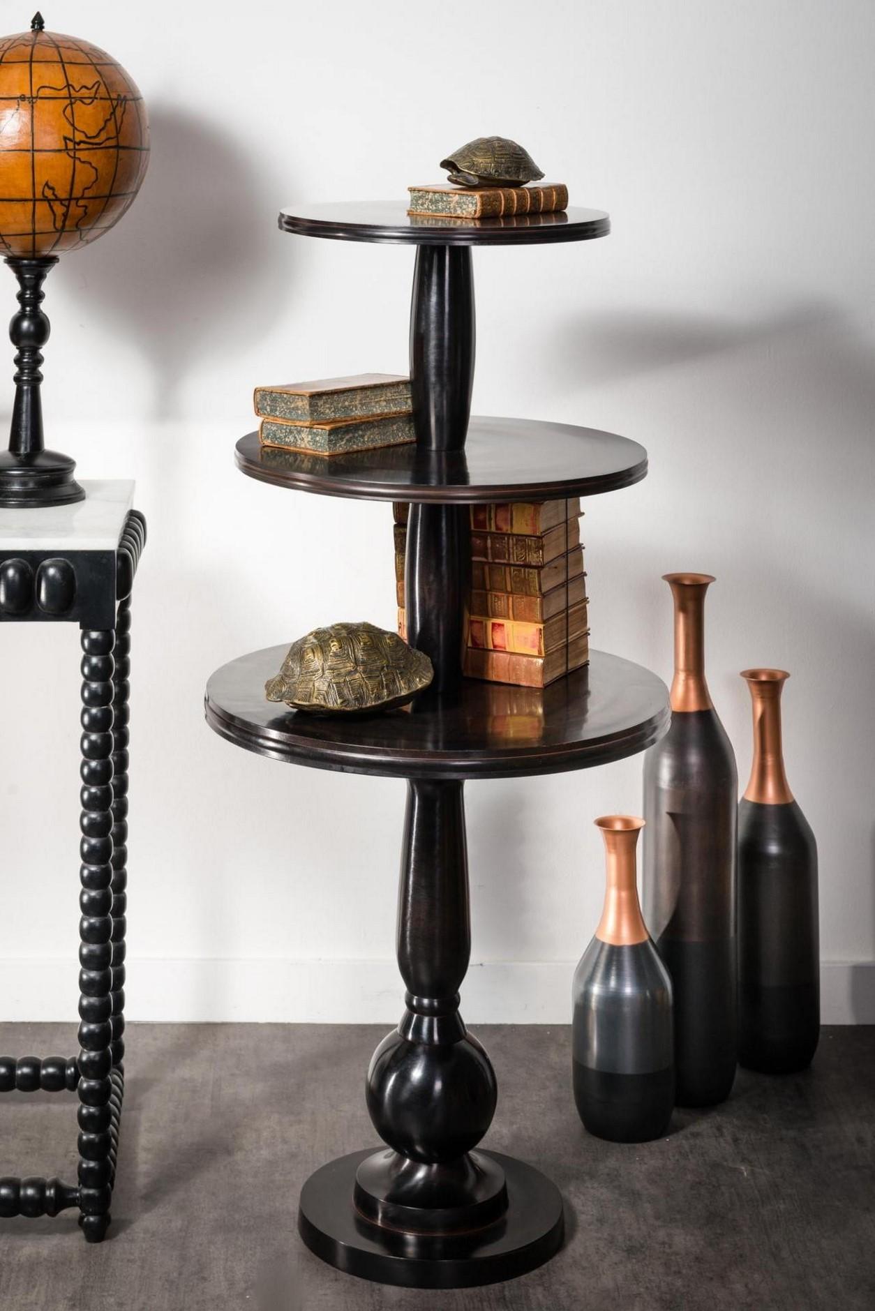 Contemporary Black Metal Patina Effect Pedestal Shelves and High Table For Sale