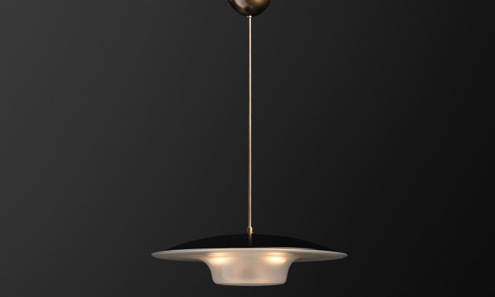 Italian Black Metal & Satin Glass Pendant, Made in Italy For Sale