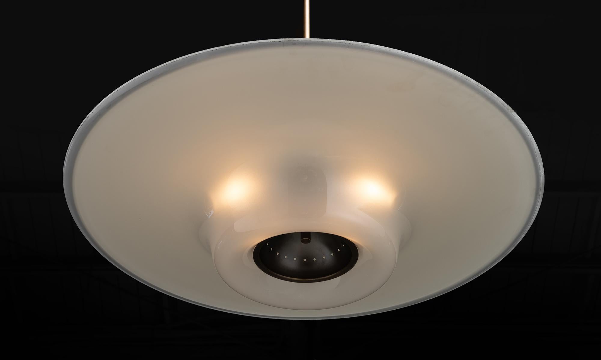Contemporary Black Metal & Satin Glass Pendant, Made in Italy For Sale