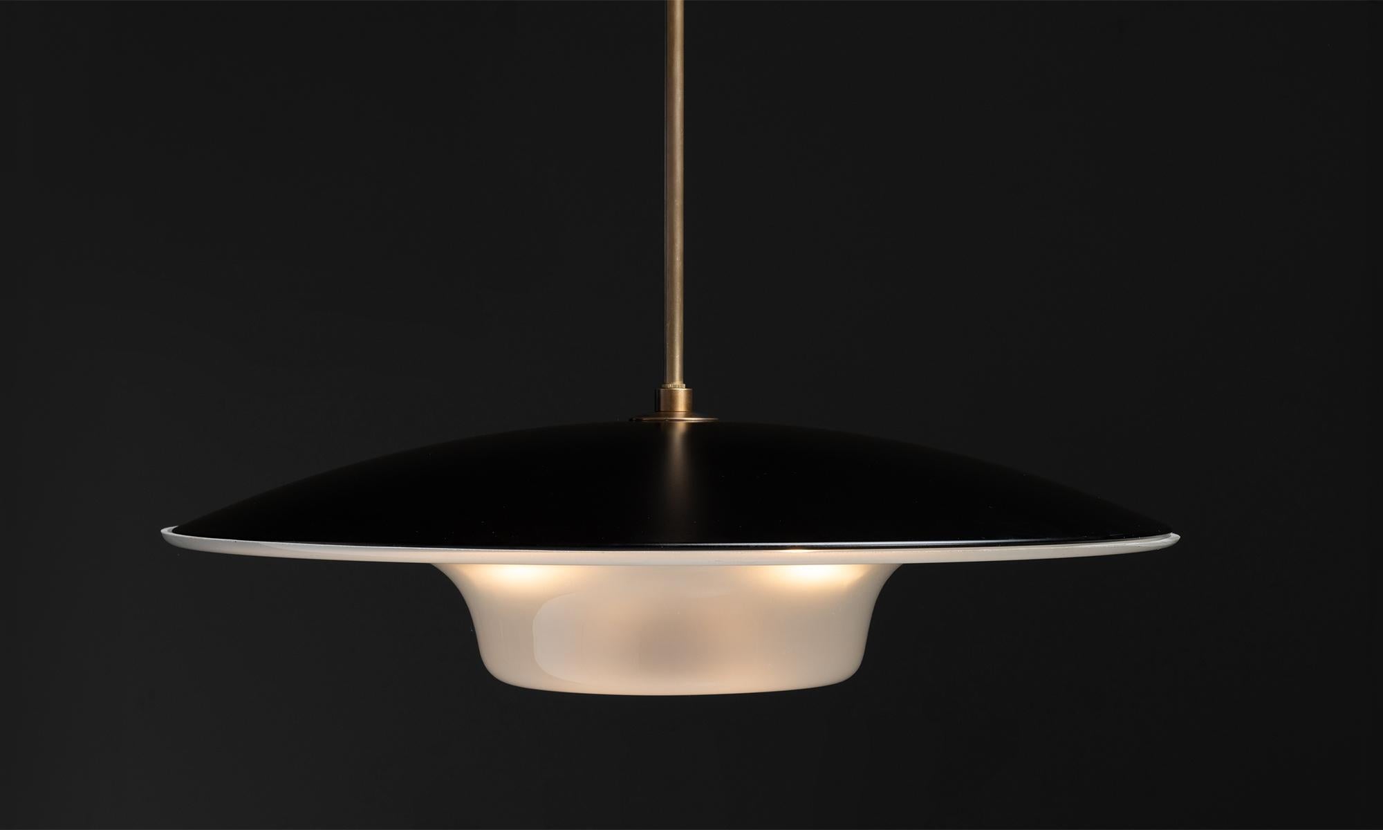Brass Black Metal & Satin Glass Pendant, Made in Italy For Sale