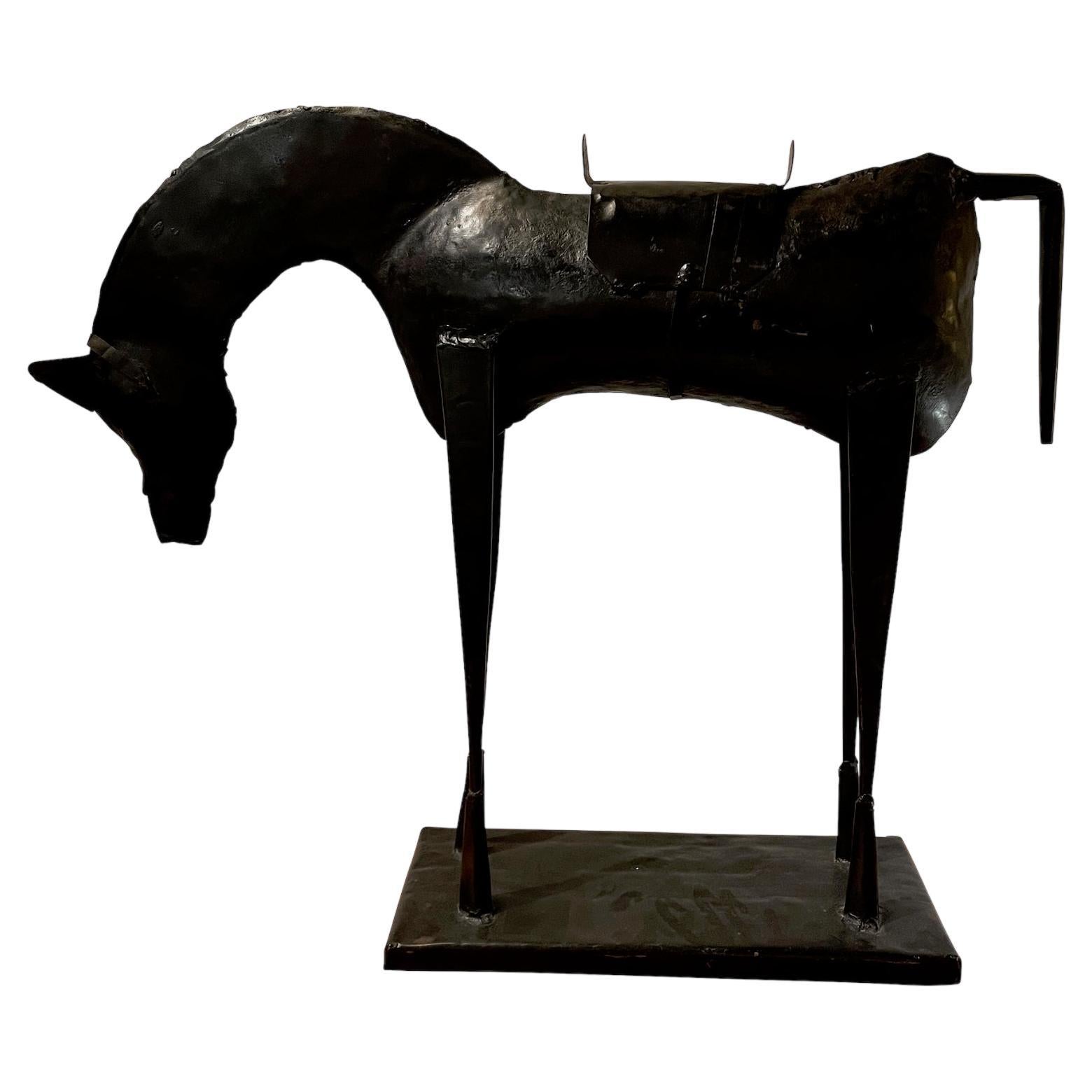 Skulptur eines Pferdes aus schwarzem Metall, Belgien, 1980er Jahre