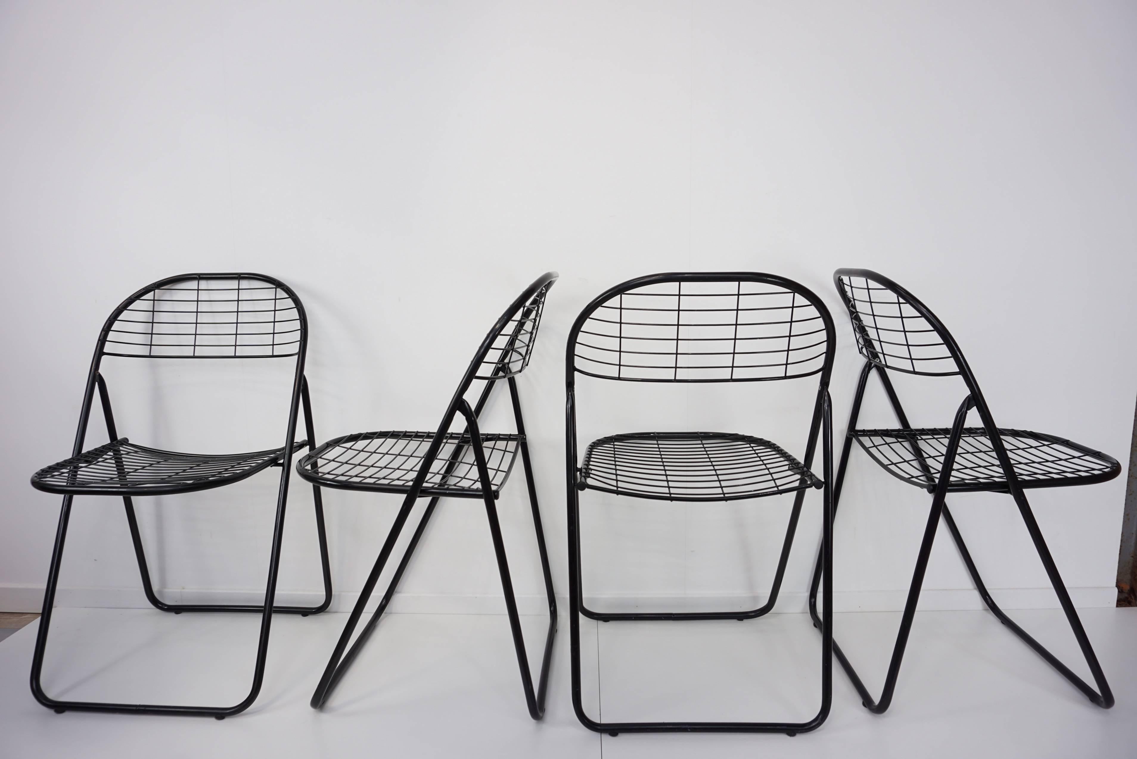 Black Metal Set of Four Folding Chairs 12