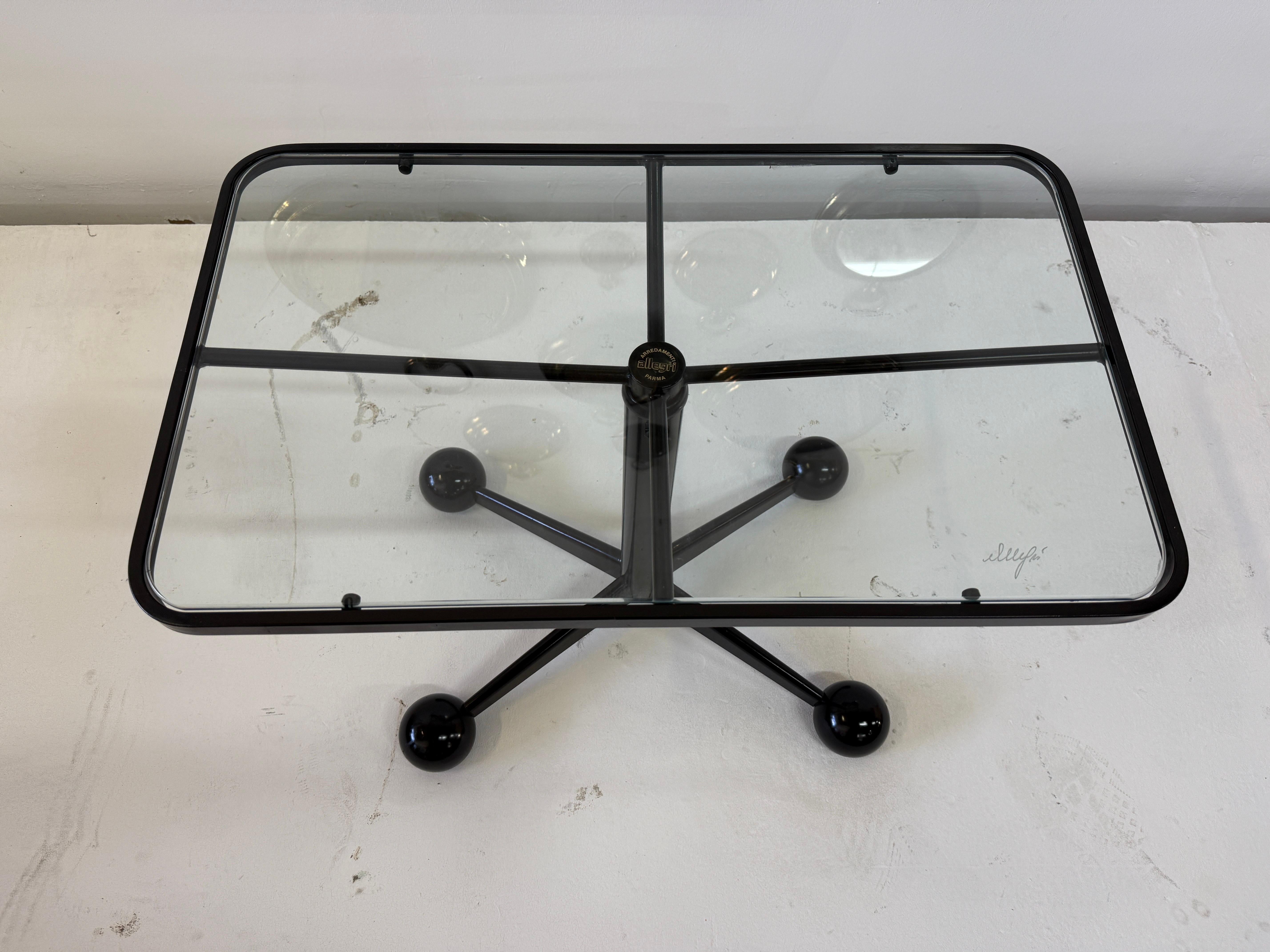 Beistelltisch aus schwarzem Metall und Glas mit Intarsien von Arredamenti Allegri (SIGNED) im Angebot 2