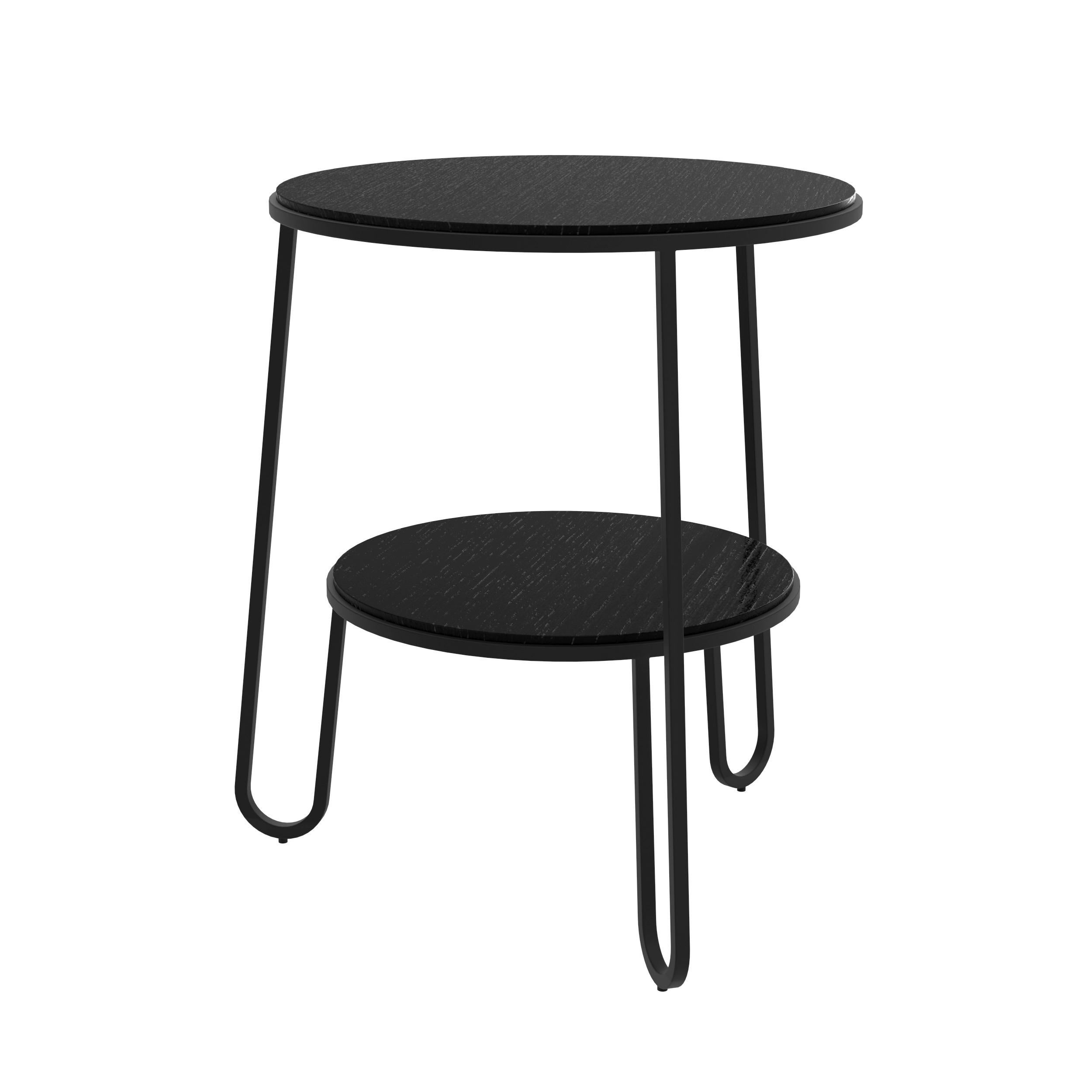 Postmoderne Table d'appoint Anatole en métal noir et chêne teinté par HARTO en vente