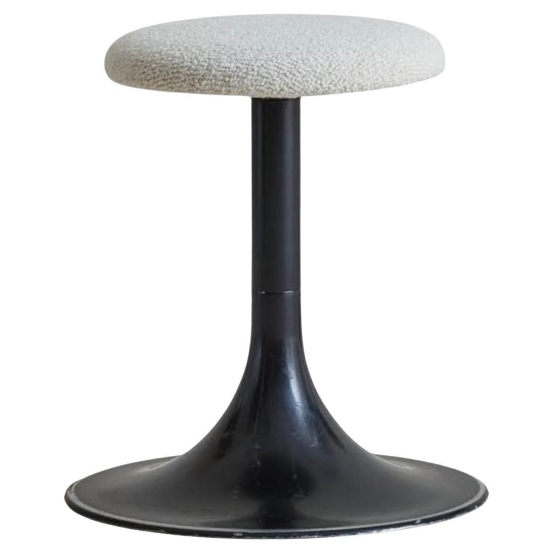 Black Metal Swivel Stool with White Boucle Seat, France 1970s (2 Available)