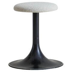 Vintage Black Metal Swivel Stool with White Boucle Seat, France 1970s (2 Available)