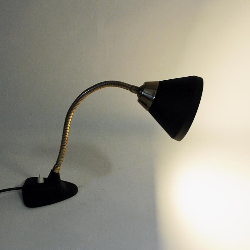 Scandinavian Modern Black Metal Table and Walllamp with Brass Neck by Ewå Värnamo, 1950s, Sweden