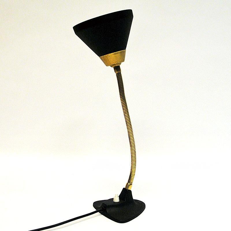 Black Metal Table and Walllamp with Brass Neck by Ewå Värnamo, 1950s, Sweden In Good Condition In Stockholm, SE