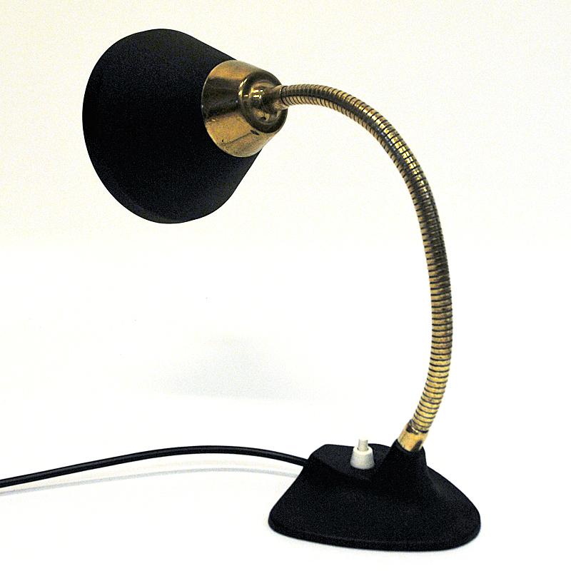 Mid-20th Century Black Metal Table and Walllamp with Brass Neck by Ewå Värnamo, 1950s, Sweden
