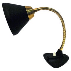Black Metal Table and Walllamp with Brass Neck by Ewå Värnamo, 1950s, Sweden